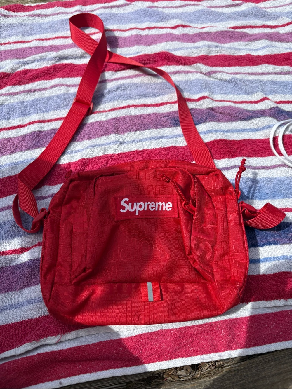 Supreme Red Logo Jacquard Crossbody Bag